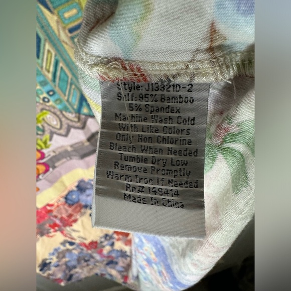 Johnny Was Anika Patchwork Floral Short Sleeve V-Neck - Picture 3 of 5